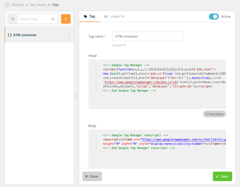 Create GTM container Tag