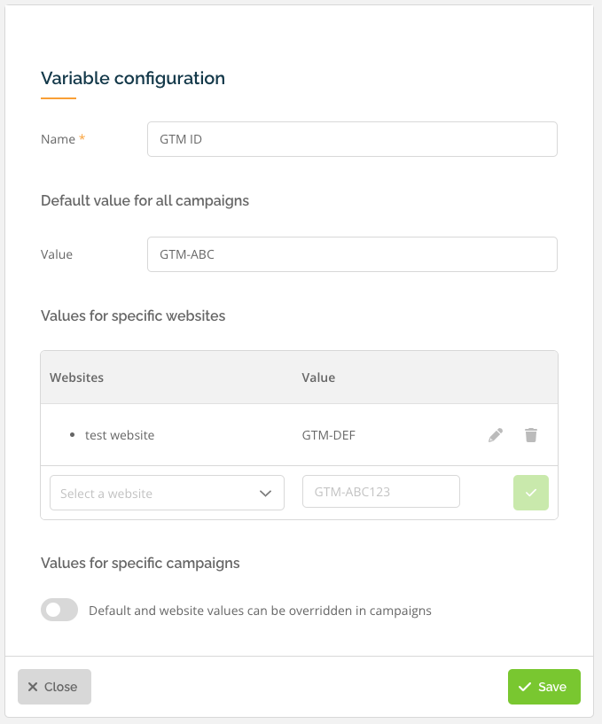 Create variable GTM ID